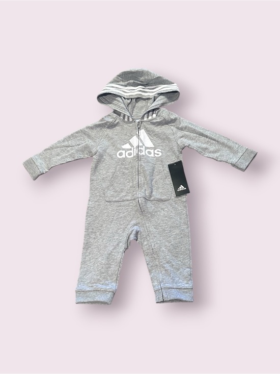 adidas Other - NWT adidas Zip Front Grey Hooded Baby One-Piece Romper Size 9 Months